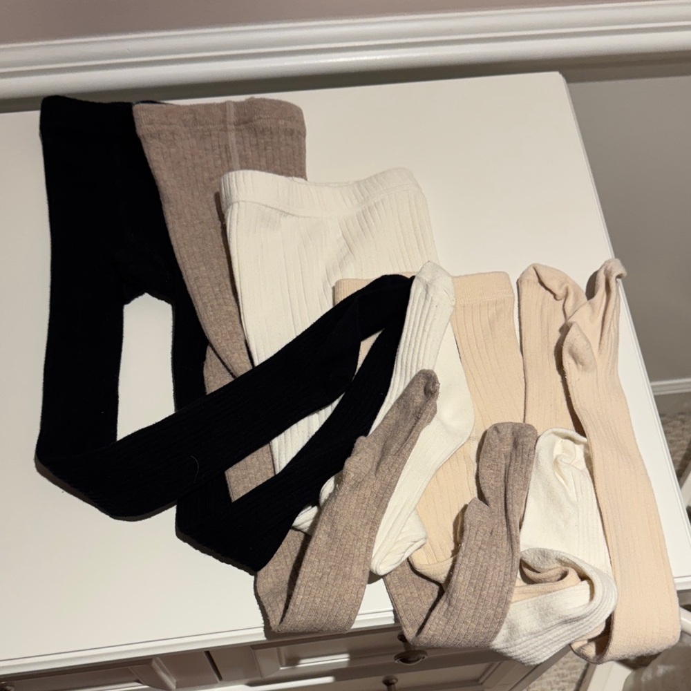 H&M Kids Ribbed Tights - Black, Beige, Cream